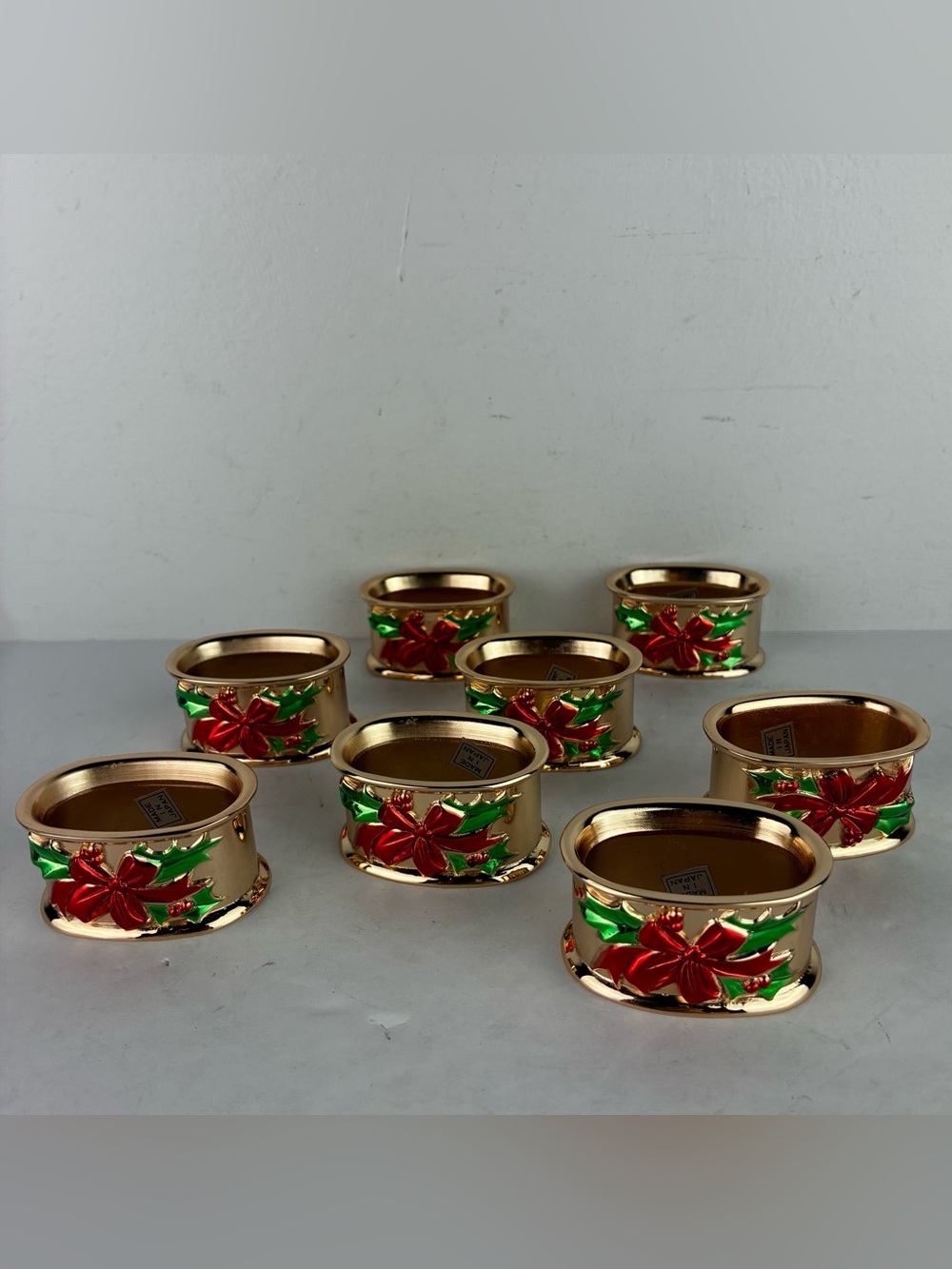 Lenox Vintage Gold Tone Cuff Holiday Ribbon Napkin Rings Set of 8 Made in Japan